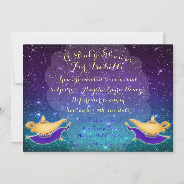 Arabian Nights Magic Lamp and Flying Carpet Invite (Front)