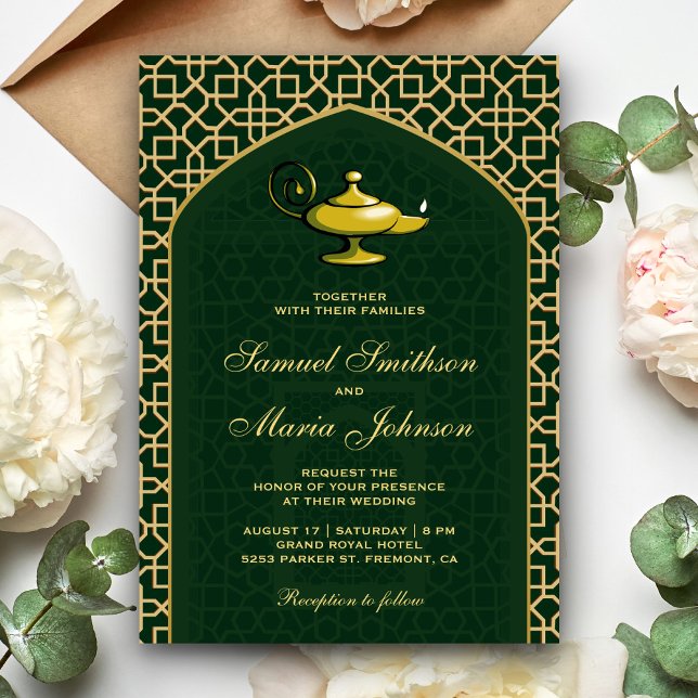 Arabian Nights Magic Lamp Green Wedding Invitation (Creator Uploaded)