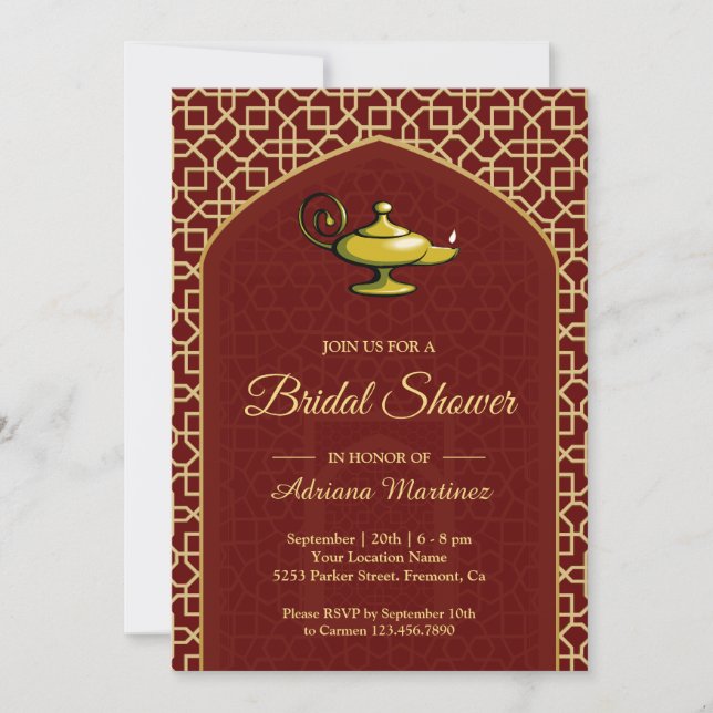 Arabian Nights Magic Lamp Red Bridal Shower Invitation (Front)