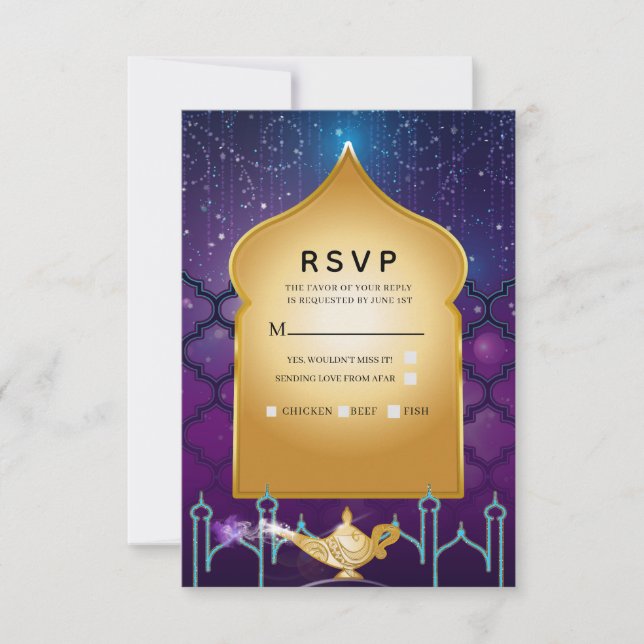 Arabian Nights Magical Moroccan Birthday RSVP Card (Front)