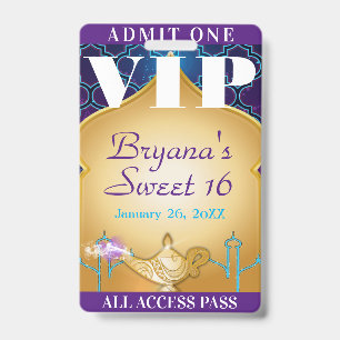 Arabian Nights Moroccan Party Sweet 16 VIP Pass ID Badge