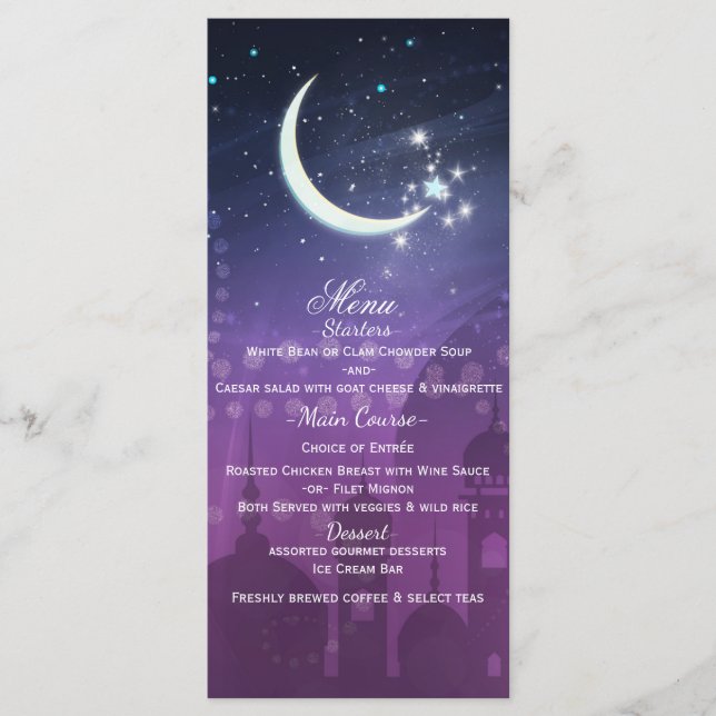 Arabian Nights Moroccan Purple Moonlight Menu (Front)