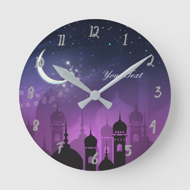 Arabian Nights Moroccan Purple Palace Personalised Round Clock (Front)