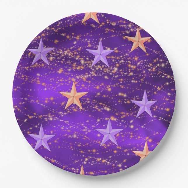 Arabian Nights Purple & Gold Stars Paper Plate (Front)