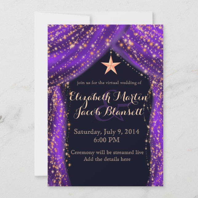 Arabian Nights Purple & Gold Virtual Wedding Invitation (Front)