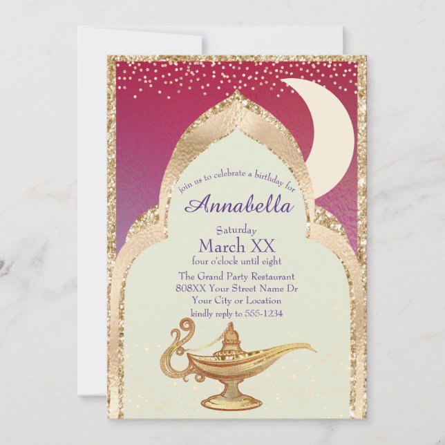Arabian Nights Red and Gold Aladdin Fairytale Invitation (Front)