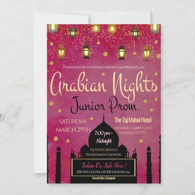Arabian Nights Theme Junior Prom Invitation (Front)