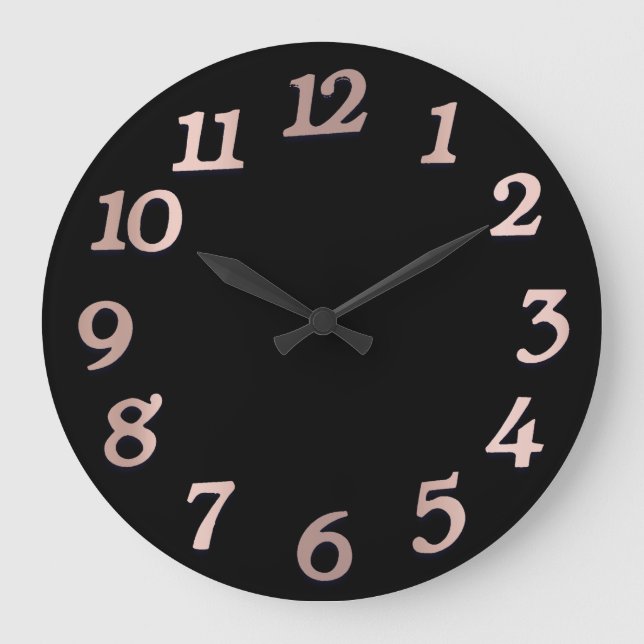 Arabian Numbers Rose Gold Metallic Pink Black Large Clock (Front)