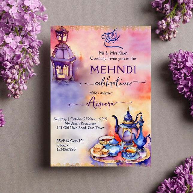 Arabian Turkish tea party mehndi henna party Invitation (Arabian Turkish Mehndi Henna tea party Islamic mehndi template invitation instant download lanterns)
