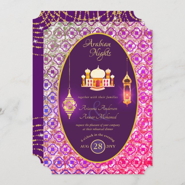 Arabian Wedding Couple Engagement Rehearsal Dinner Invitation (Front/Back)