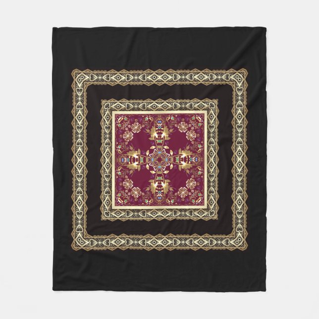 Arabic abstract decorative east ornamental baroque fleece blanket (Front)