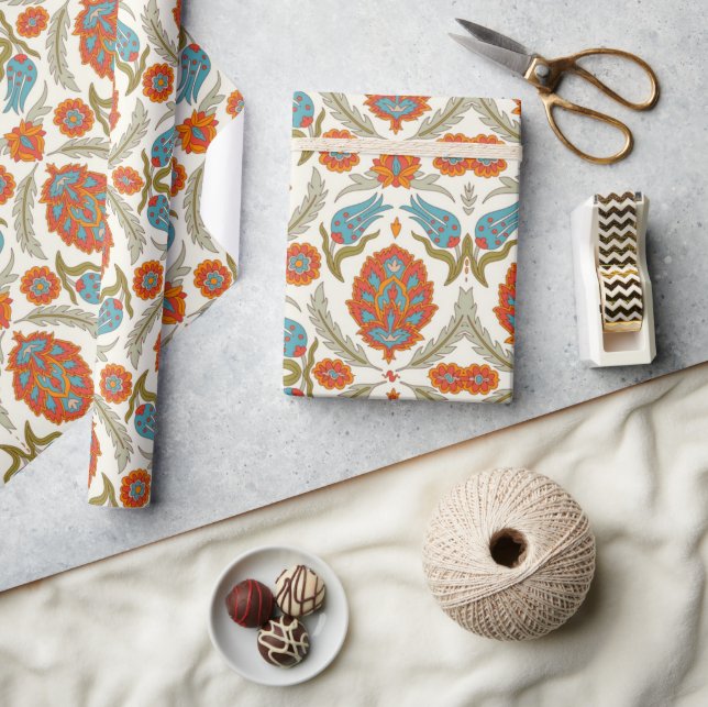 Arabic Boho Elegant Floral Moroccan Peacock  Wrapping Paper (Crafts)