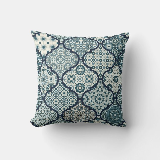 Arabic decorative azulejos tiles patchwork islamic cushion (Front)