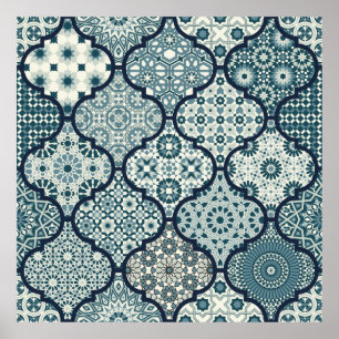 Arabic decorative azulejos tiles patchwork islamic poster