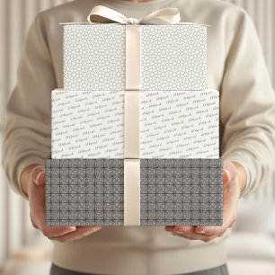 Arabic Eid Mubarak Cute White Star Pattern Quote Wrapping Paper Sheet