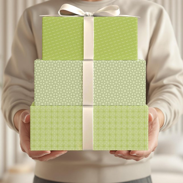 Arabic Eid Mubarak Kids Green Star Pattern Quote Wrapping Paper Sheet (Creator Uploaded)