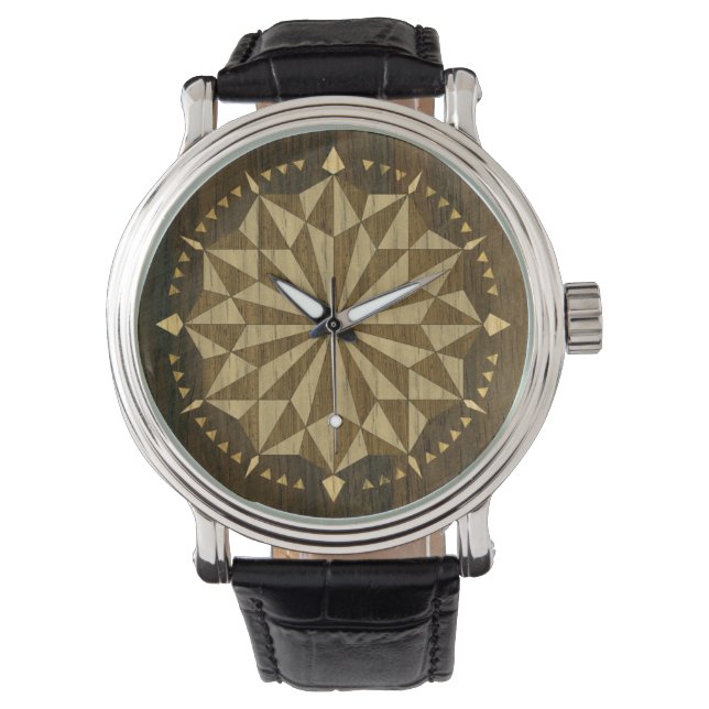 Arabic Geometric Pattern Wooden Effect Watch (Front)