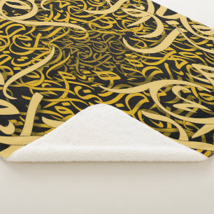 arabic lletters gold sherpa blanket