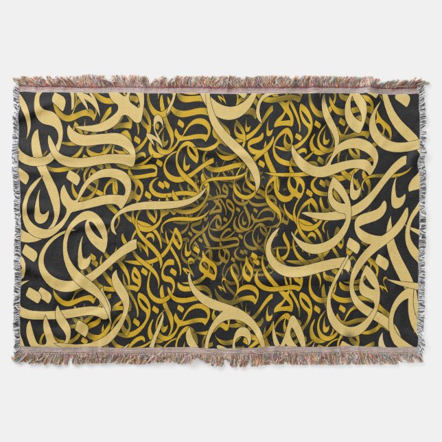 arabic lletters gold throw blanket (Front)