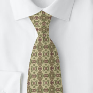 Arabic Middle-Eastern Pattern Green Brown Burgundy Tie