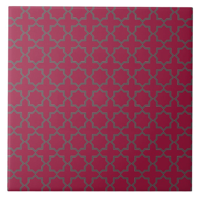 Arabic Moroccan Lattice in Fire Brick Red and Grey Tile (Front)