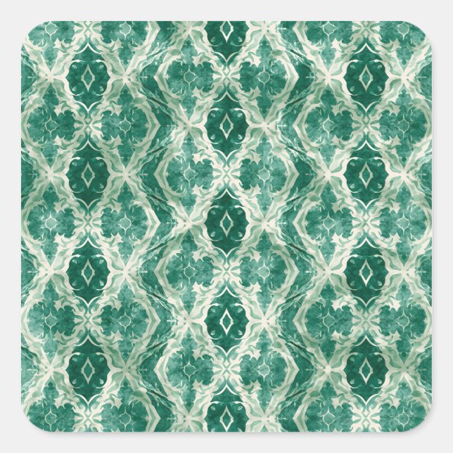 Arabic Motif Wall Art – Green Ornamental Pattern P Square Sticker (Front)