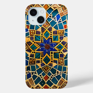 Arabic pattern in beige and turquoise blue  iPhone 15 case