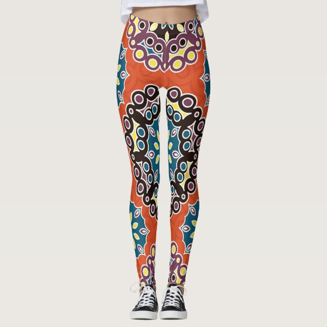 Arabic tile, vintage patchwork pattern. leggings (Front)