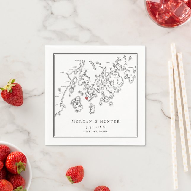 Aragosta Deer Isle Maine Map Elegant Wedding Napkin (Insitu)