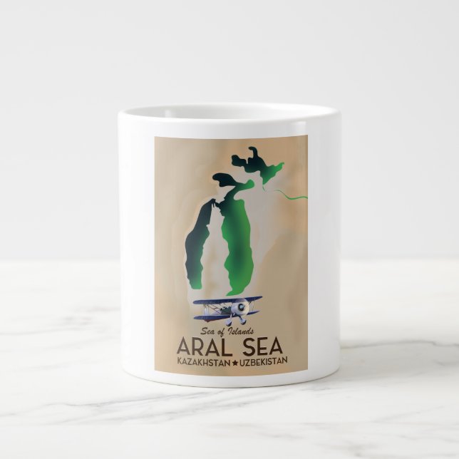 Aral Sea Travel poster map Large Coffee Mug (Front)