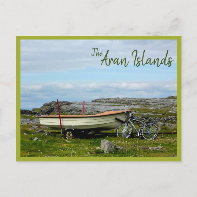 Aran Islands Boat & Bike (with text) Postcard (Front)