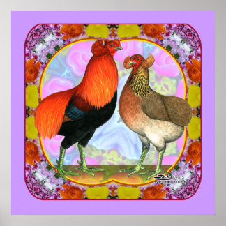 Araucana Chickens Art Nouveau Poster