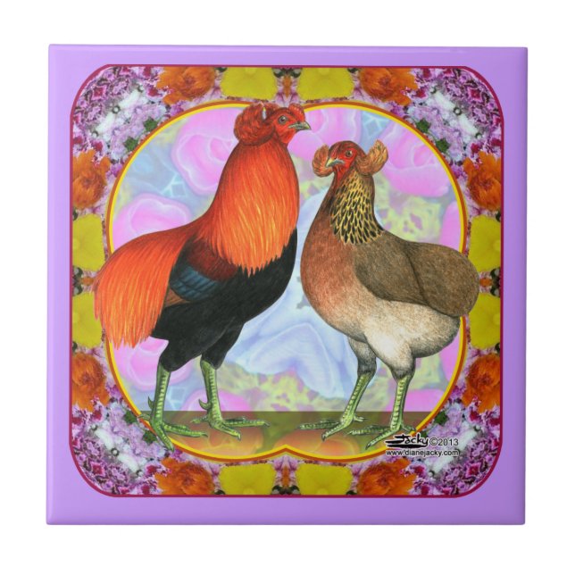 Araucana Chickens Art Nouveau Tile (Front)