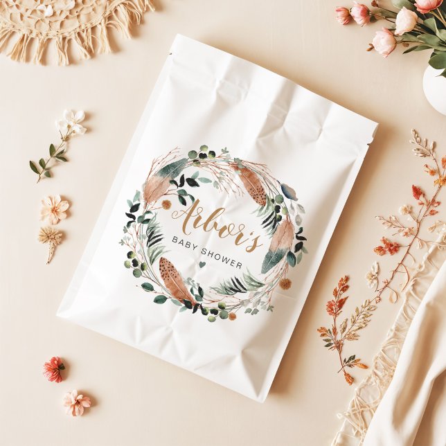 ARBOR Bohemian Feather Greenery Wreath Boho Favour Bags (Creator Uploaded)