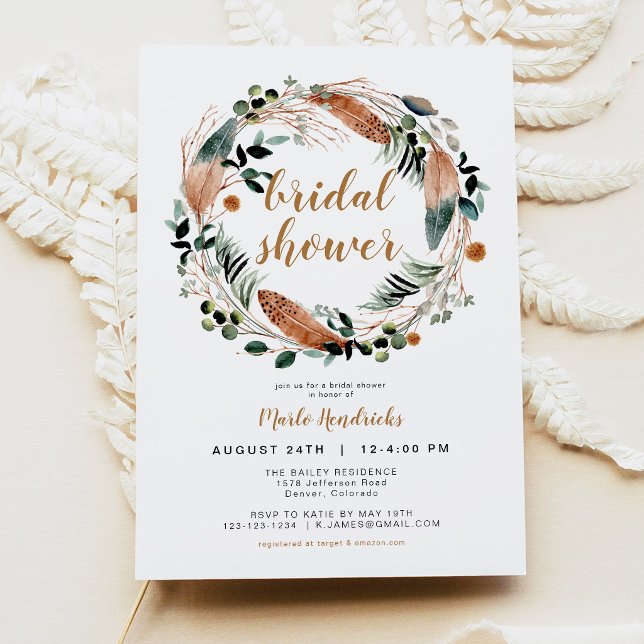 Arbor - Bohemian Feather Greenery Wreath Bridal Invitation (Creator Uploaded)