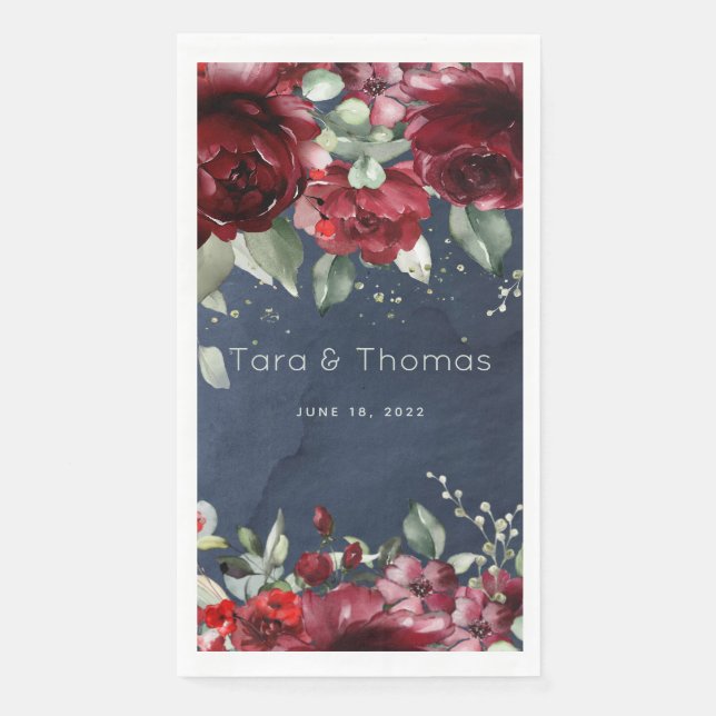 Arbor Of Roses Wedding Long Navy Dinner Napkin (Front)