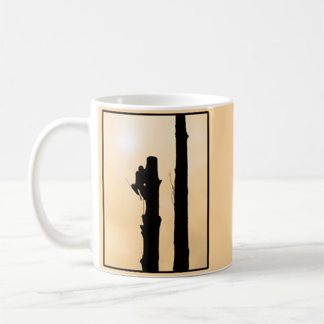 Arborist Silhouette Tree Climber Sunset Coffee Mug (Left)