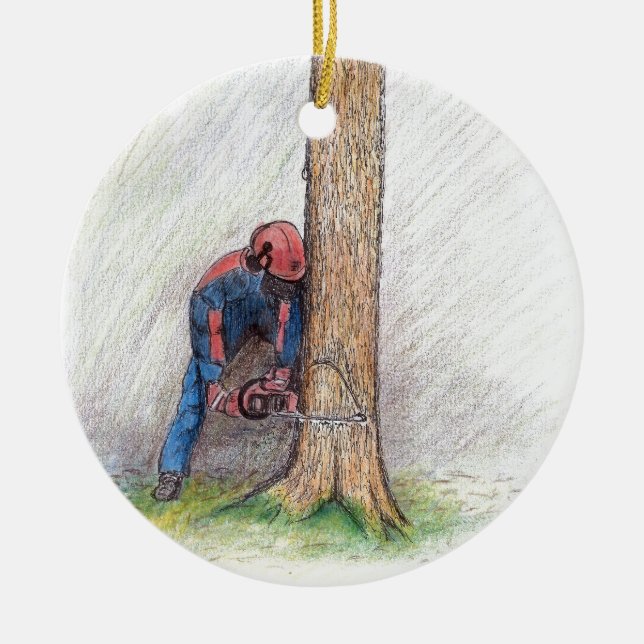 Arborist Tree Surgeon Ceramic Tree Decoration (Front)