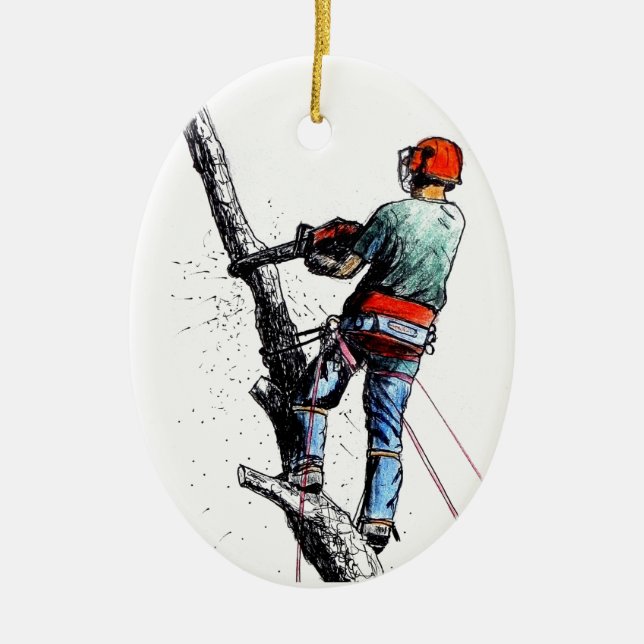 Arborist Tree Surgeon Ceramic Tree Decoration (Front)