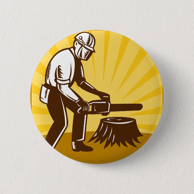 arborist tree surgeon chainsaw retro 6 cm round badge (Front)