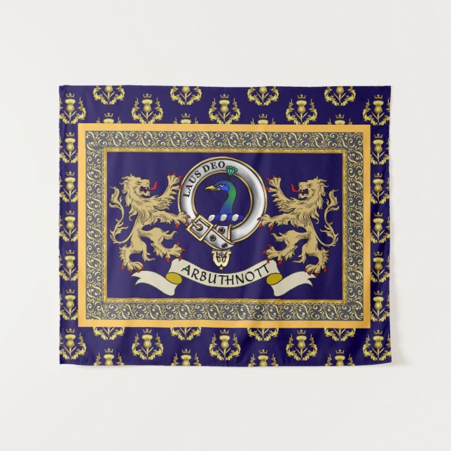 Arbuthnott Clan Badge Personalised Blue Tapestry (Front (Horizontal))