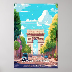 Arc de Triomphe Art vintage travel illustration Poster