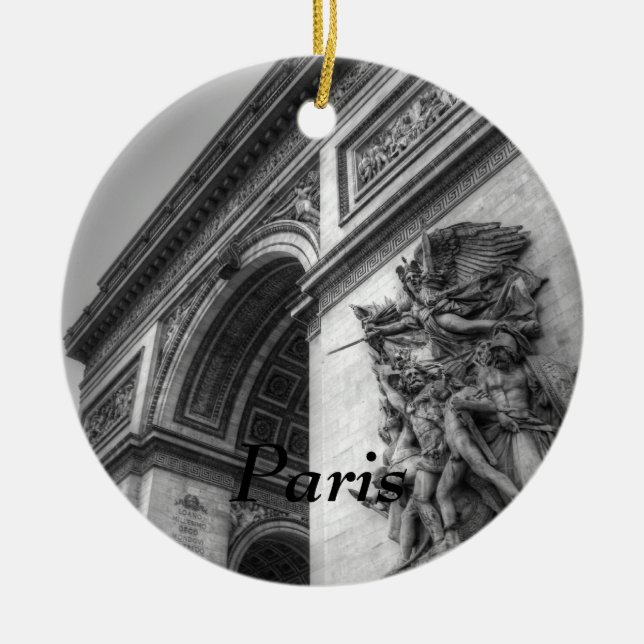 Arc de Triomphe b/w Ceramic Tree Decoration (Front)