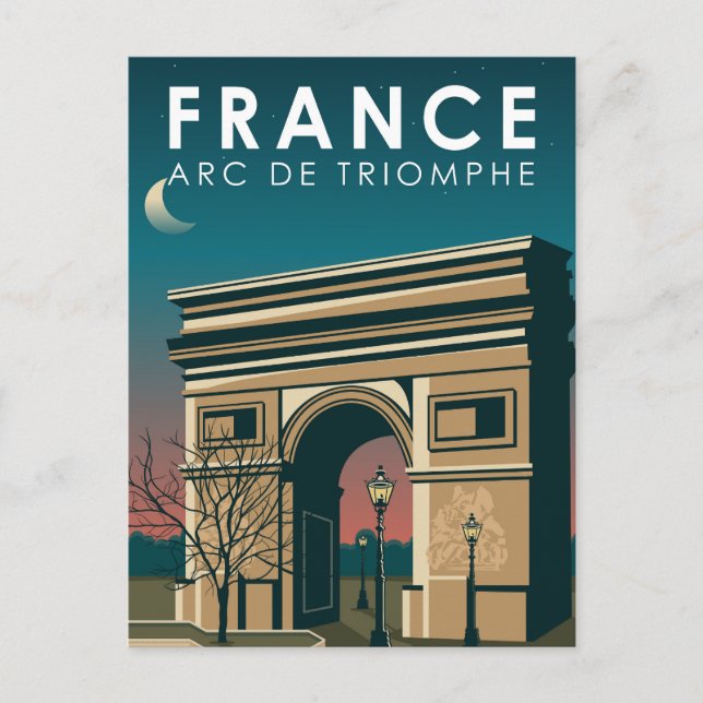 Arc de Triomphe France Retro Travel Art Vintage Postcard (Front)