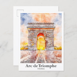 Arc de Triomphe Paris France Travel Watercolor Postcard