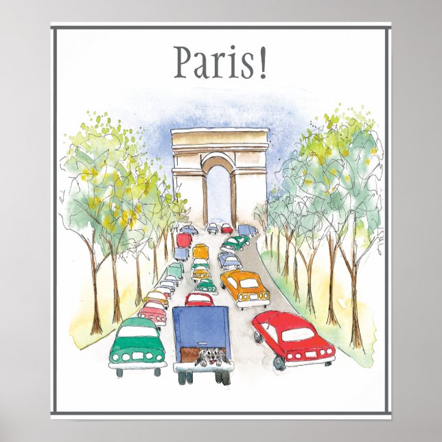 Arc de Triomphe Paris Whimsical Watercolor Poster (Front)