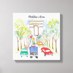 Arc de Triomphe Whimsical Watercolor Painting Canvas Print