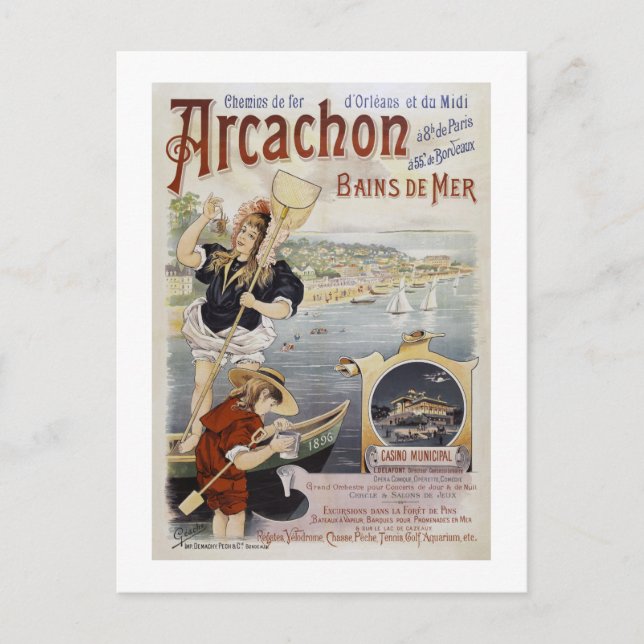 Arcachon France Vintage Poster 1896 Postcard (Front)