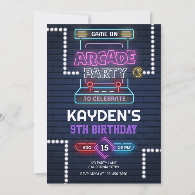 Arcade Birthday Invitation Gamer Invitation Gaming (Front)