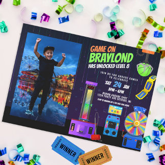 Arcade Birthday Party Photo Invitation